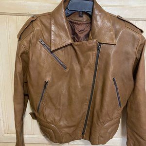 80's Cropped Leather Motorcycle Jacket Brown Lined